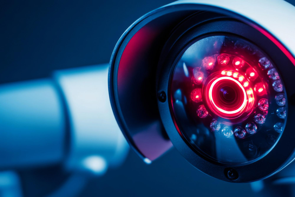 Security camera mounted for surveillance coverage